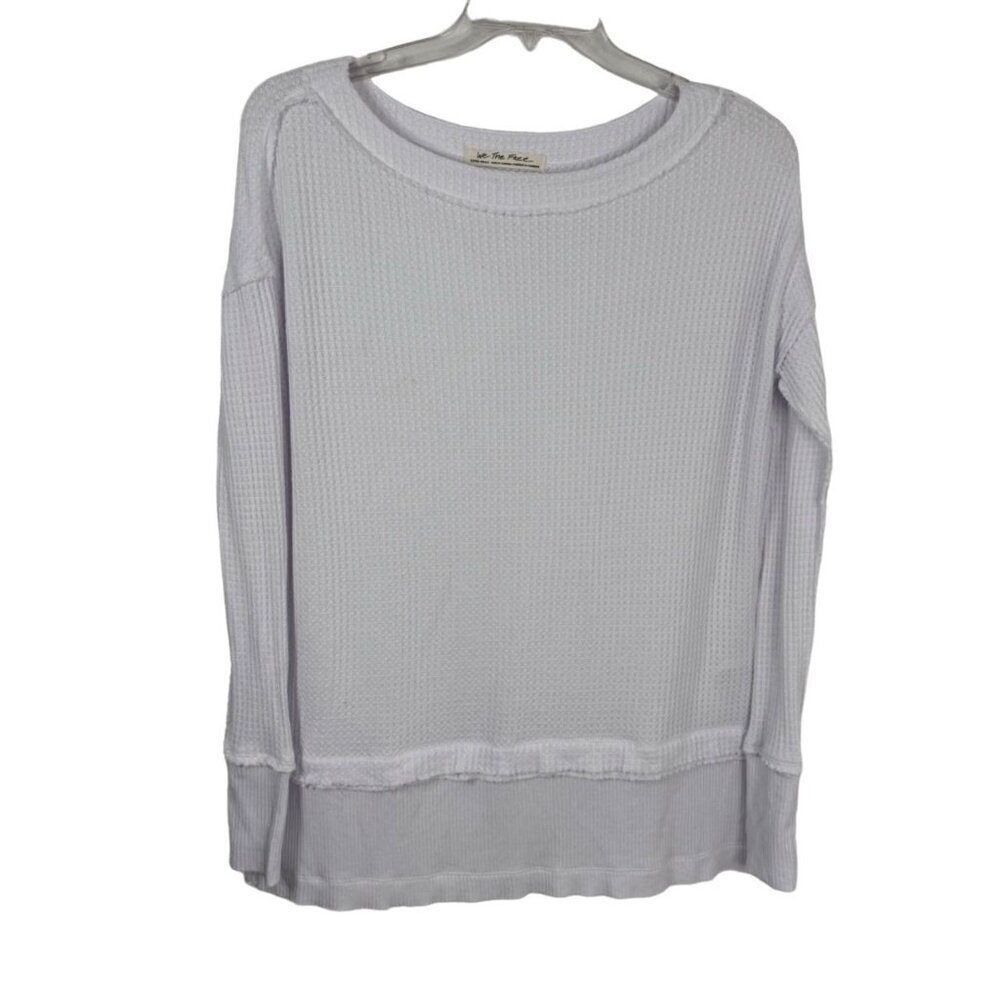We the Free White Waffle Knit Oversized Pull Over Shirt Top Long Sleeve Size XS